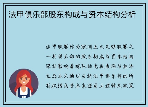 法甲俱乐部股东构成与资本结构分析